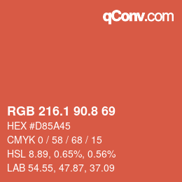 カラーコード: RGB 216.1 90.8 69 | qconv.com