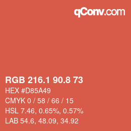 カラーコード: RGB 216.1 90.8 73 | qconv.com