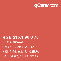 カラーコード: RGB 216.1 90.8 78 | qconv.com