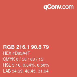 カラーコード: RGB 216.1 90.8 79 | qconv.com