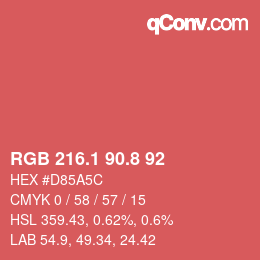 カラーコード: RGB 216.1 90.8 92 | qconv.com