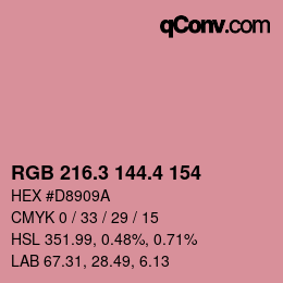 カラーコード: RGB 216.3 144.4 154 | qconv.com