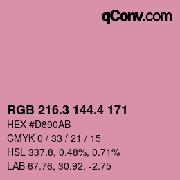 カラーコード: RGB 216.3 144.4 171 | qconv.com