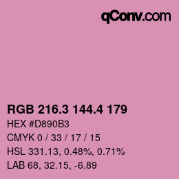 カラーコード: RGB 216.3 144.4 179 | qconv.com