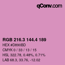 カラーコード: RGB 216.3 144.4 189 | qconv.com
