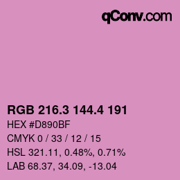 カラーコード: RGB 216.3 144.4 191 | qconv.com