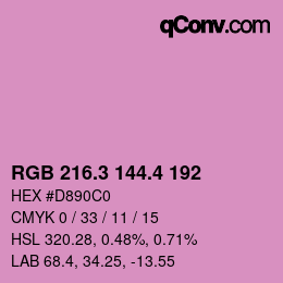 カラーコード: RGB 216.3 144.4 192 | qconv.com