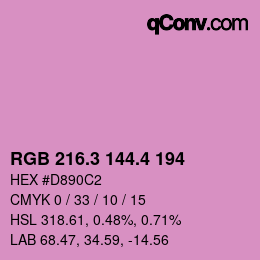 カラーコード: RGB 216.3 144.4 194 | qconv.com