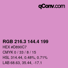 カラーコード: RGB 216.3 144.4 199 | qconv.com