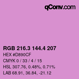 カラーコード: RGB 216.3 144.4 207 | qconv.com
