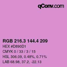 カラーコード: RGB 216.3 144.4 209 | qconv.com