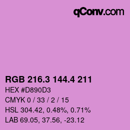 カラーコード: RGB 216.3 144.4 211 | qconv.com