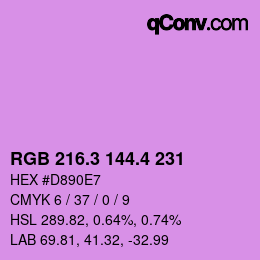 カラーコード: RGB 216.3 144.4 231 | qconv.com