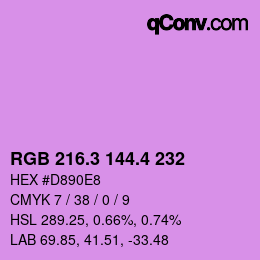 カラーコード: RGB 216.3 144.4 232 | qconv.com