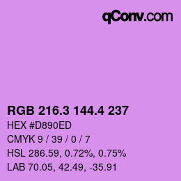 カラーコード: RGB 216.3 144.4 237 | qconv.com