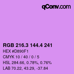カラーコード: RGB 216.3 144.4 241 | qconv.com