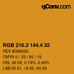 カラーコード: RGB 216.3 144.4 32 | qconv.com