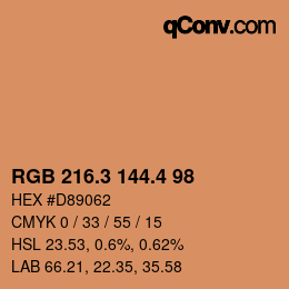 カラーコード: RGB 216.3 144.4 98 | qconv.com