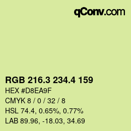 カラーコード: RGB 216.3 234.4 159 | qconv.com