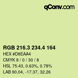 カラーコード: RGB 216.3 234.4 164 | qconv.com