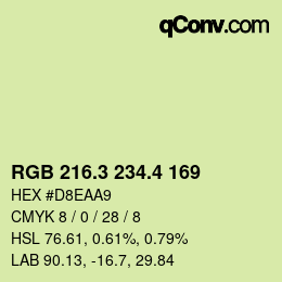 カラーコード: RGB 216.3 234.4 169 | qconv.com