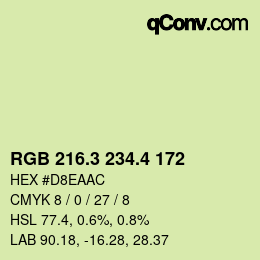 カラーコード: RGB 216.3 234.4 172 | qconv.com