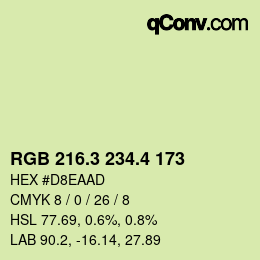 カラーコード: RGB 216.3 234.4 173 | qconv.com