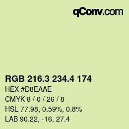 カラーコード: RGB 216.3 234.4 174 | qconv.com