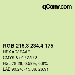 カラーコード: RGB 216.3 234.4 175 | qconv.com