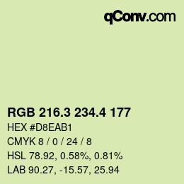 カラーコード: RGB 216.3 234.4 177 | qconv.com