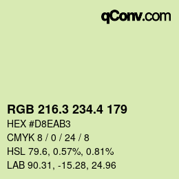 カラーコード: RGB 216.3 234.4 179 | qconv.com
