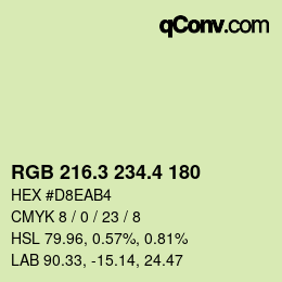 カラーコード: RGB 216.3 234.4 180 | qconv.com