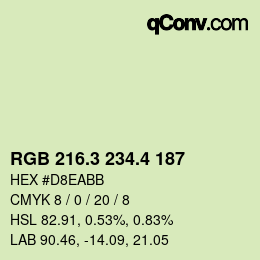 カラーコード: RGB 216.3 234.4 187 | qconv.com
