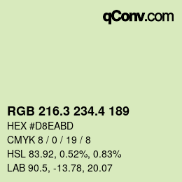 カラーコード: RGB 216.3 234.4 189 | qconv.com