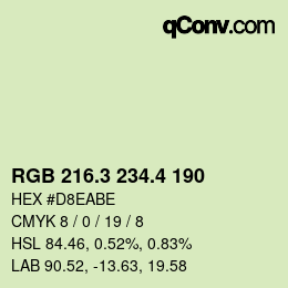 カラーコード: RGB 216.3 234.4 190 | qconv.com