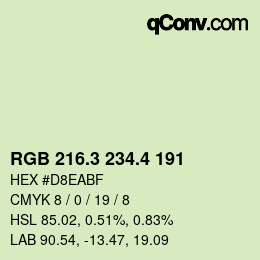 カラーコード: RGB 216.3 234.4 191 | qconv.com