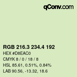カラーコード: RGB 216.3 234.4 192 | qconv.com