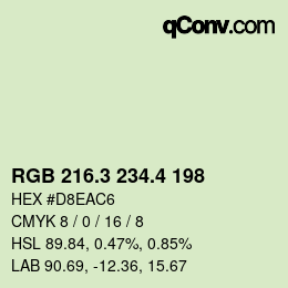 カラーコード: RGB 216.3 234.4 198 | qconv.com