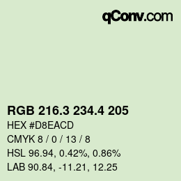 カラーコード: RGB 216.3 234.4 205 | qconv.com