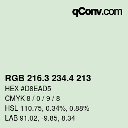 カラーコード: RGB 216.3 234.4 213 | qconv.com