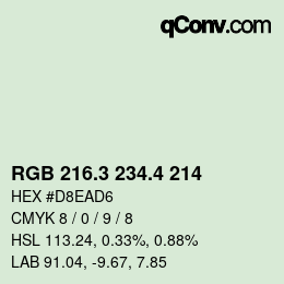 カラーコード: RGB 216.3 234.4 214 | qconv.com