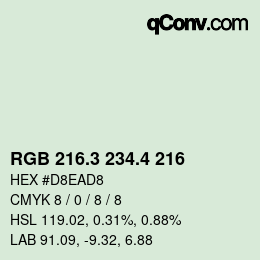 カラーコード: RGB 216.3 234.4 216 | qconv.com