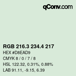 カラーコード: RGB 216.3 234.4 217 | qconv.com