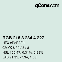 カラーコード: RGB 216.3 234.4 227 | qconv.com
