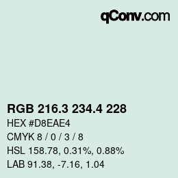 カラーコード: RGB 216.3 234.4 228 | qconv.com