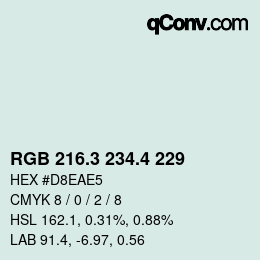 カラーコード: RGB 216.3 234.4 229 | qconv.com
