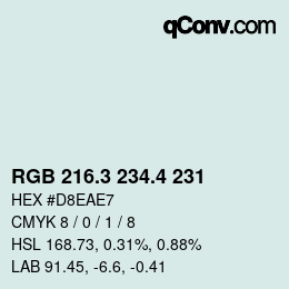 カラーコード: RGB 216.3 234.4 231 | qconv.com