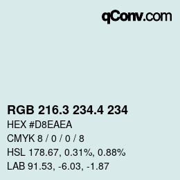 カラーコード: RGB 216.3 234.4 234 | qconv.com