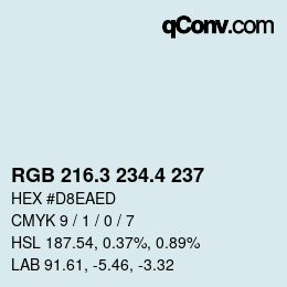 カラーコード: RGB 216.3 234.4 237 | qconv.com