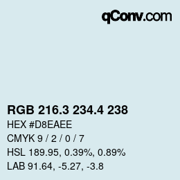 カラーコード: RGB 216.3 234.4 238 | qconv.com